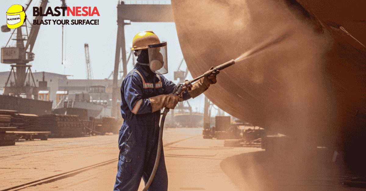 Sandblasting lambung kapal